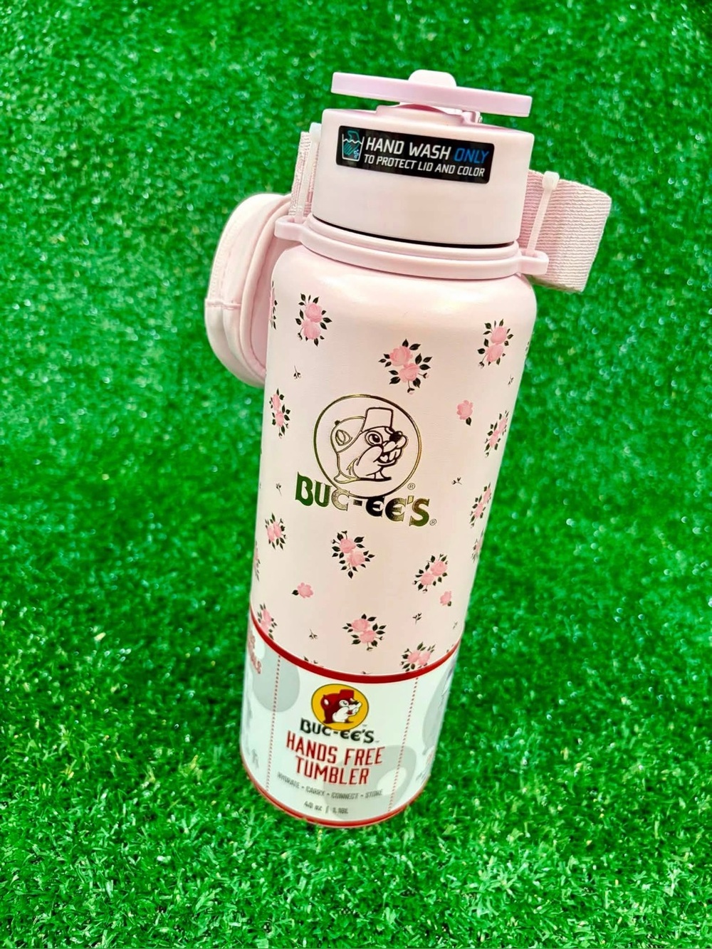 Buc-ee's Pink Floral Hands-Free Tumbler